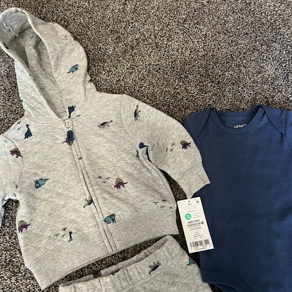 Carter’s Baby Quilted 3 Piece Hooded Jacket Set, 3M, Heather Gray & Navy - Picture 3 of 7